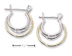 
Sterling Silver Two-Tone Small Triple Hoops Straight Bar Earrings
