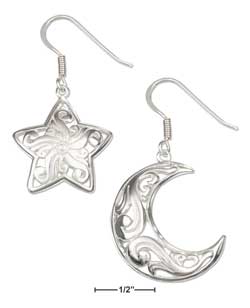 
Sterling Silver Star Crescent Moon Filigree Earrings
