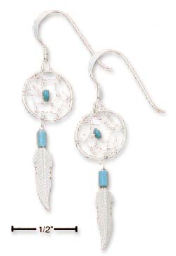 
Sterling Silver Tiny Children Simulated Turquoise Dreamcatcher Earrings
