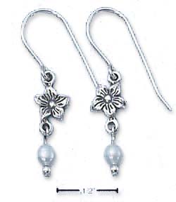 
Sterling Silver Flower With Freshwater Cultured Pearl Drop Hook Earrings
