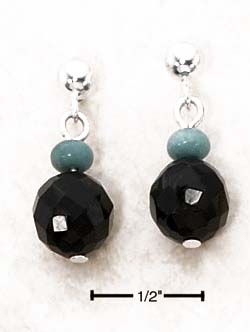 
Sterling Silver Faceted Simulated Onyx Bead Post Drop Earrings
