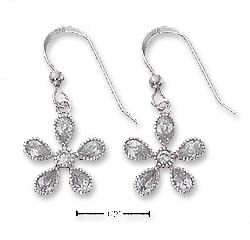 
Sterling Silver Clear Cubic Zirconia Flower French Wire Earrings
