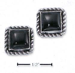
Sterling Silver Square Roped Edge Simulated Onyx Post Earrings
