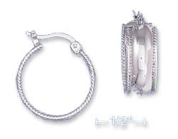 
Sterling Silver 7/8 Inch Hoop Earrings Rope Edges On French Lock
