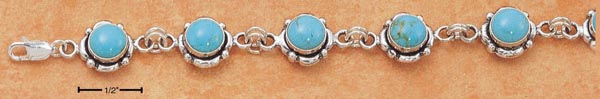 
Sterling Silver 7-7.5 Inch Adj. Flower Concho Simulated Turquoise Bracelet
