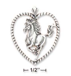 
Sterling Silver 1 Inch Roped Heart Running Horse Inscribed Charm
