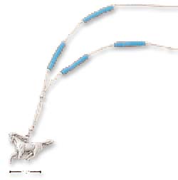 
Sterling Silver 18 Inch LS Necklace With Simulated Turquoise Running Horse
