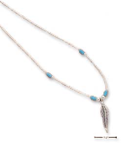 
SS 18 Inch Liquid Silver Necklace Simulated Turquoise Feather
