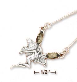 
Sterling Silver 17 Inch Fairy With Green Amber On Snake necklace
