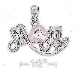
Sterling Silver 22mm Wide Mom Pendant With Cubic Zirconias Lilac Enamel Rose
