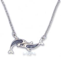 
Sterling Silver 16-18 Inch Adj. 18x39mm Double Dolphins Necklace
