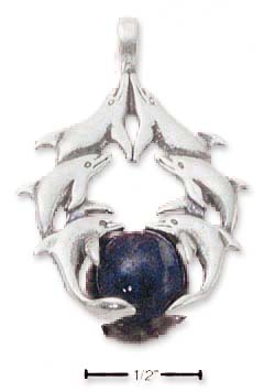 
Sterling Silver Dolphin Pod With Lapis Ball Pendant
