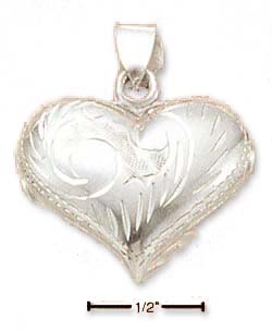 
Sterling Silver 25mm Wide Etched Puffed Heart Charm
