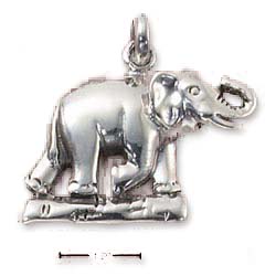 
Sterling Silver Elephant On Log With Trunk Up Charm
