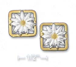 
Sterling Silver Two-Tone Square Daisy Post Earrings
