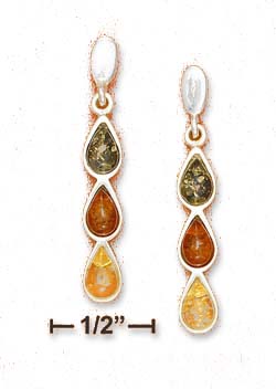 
Sterling Silver Multicolor Amber 3 Teardrop Post Dangle Earrings
