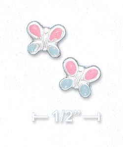 
Sterling Silver Italian Pink Blue Enamel Butterfly Post Earrings

