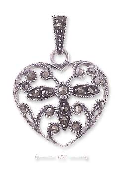 
Sterling Silver 21mm Filigree Marcasite Heart Charm
