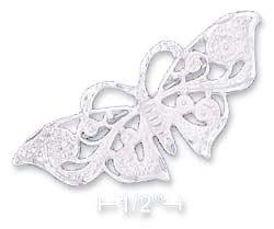 
Sterling Silver Satin Sparkle-Cut Filigree 20x45mm Butterfly Pin
