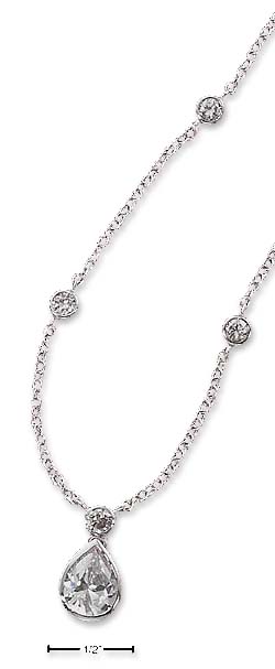 
SS 17-18 Inch Adj. Cubic Zirconia Tear Necklace On Cable Chain
