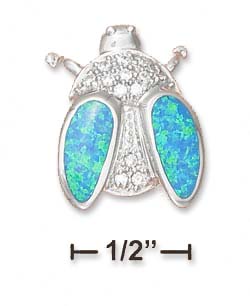
Sterling Silver Pave Beetle Synth. Blue Simulated Opal Pendant 3/4 Inch L
