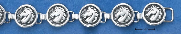
Sterling Silver 7 Inch Round Horse-head Medallion Link Bracelet
