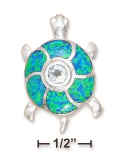 
Sterling Silver 1 Inch Turtle Simulated Blue Simulated Opal Shell Pendant
