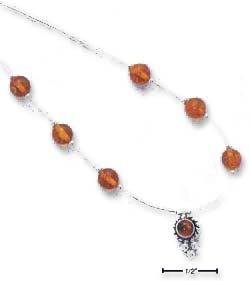 
Sterling Silver 16 Inch Amber Cabochon Six Amber Beads Necklace
