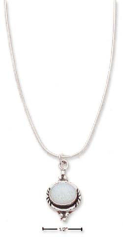 
Sterling Silver 16 Inch Snake Chain 7x9 Simulated Opal Necklace
