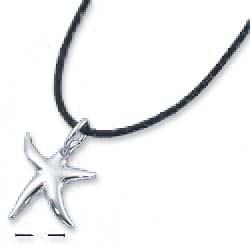 
Sterling Silver 17 Inch Star Fish Necklace On Black Rubber Cord
