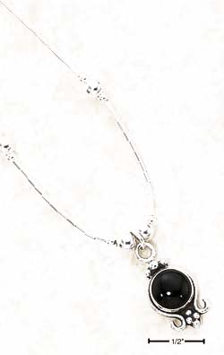
Sterling Silver 16 Inch LS Necklace Simulated Onyx Bottom Loop Dots Beads
