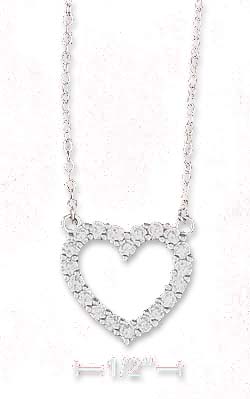 
Sterling Silver 17 Inch Cable Chain Necklace 16mm Cubic Zirconia Open Heart
