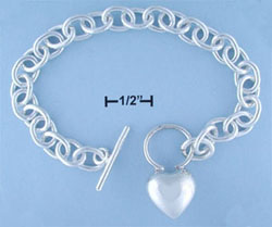 
Sterling Silver 7.5 Inch Rolo High Polish Heart Toggle Bracelet
