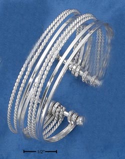 
Sterling Silver Twist Plain Moveable 8 Rings On Heavy Pins Cuff
