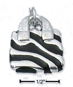
Sterling Silver Enamel Black Zebra e Purse With Cubic Zirconia Handle Charm
