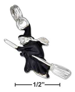 
Sterling Silver Enamel 3d Witch Dressed In Black On Broom Charm
