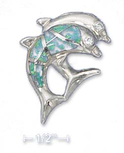 
Sterling Silver Jumping Double Dolphins Cubic Zirconia Pendant
