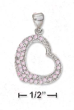 
Sterling Silver 18mm Fat Bottom Open Heart Pink Pave Cubic Zirconia Pendant
