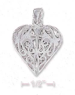 
Sterling Silver 20mm Puffed Filigree Heart Pendant
