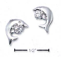 
Sterling Silver Dolphin With Cubic Zirconia Mini Children-Post Earrings
