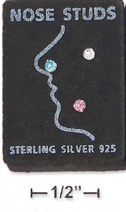 
Sterling Silver 2mm Pink Clear Light Blue Crystal Nose Stud Set
