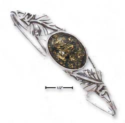 
Sterling Silver Green Amber Wire Cuff Heart Shaped Vine Leaves
