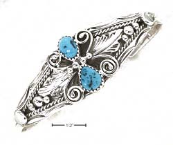 
Sterling Silver Double Inverted Simulated Turquoise Nugget Designer Cuff
