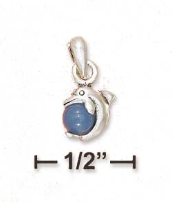
Sterling Silver Tiny Children Dolphin With Blue Agate Ball
