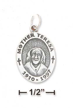 
Sterling Silver Antiqued Oval Mother Teresa Charm
