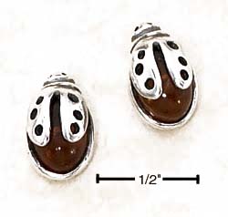 
Sterling Silver Honey Amber Ladybug Post Earrings
