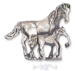 
Sterling Silver 32 mm High 3-D Mother Horse Her Baby Horse Pin
