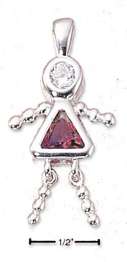 
Sterling Silver July Bead Girl Charm With Red Cubic Zirconia
