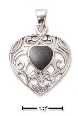 
Sterling Silver Filigree Heart With Simulated Onyx Pendant
