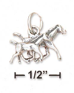 
Sterling Silver Small 3d Mare Colt Charm Running Side By Side
